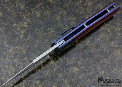 Randy Doucette Custom Knife Red Linen Micarta & Carbon Fiber Flipper Linerlock - Image 5