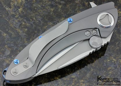 Microtech Custom Knife Whale Shark Titanium and Blued Titanium Screws Frame Lock Flipper - Image 4
