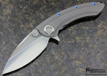 Microtech Custom Knife Whale Shark Titanium and Blued Titanium Screws Frame Lock Flipper