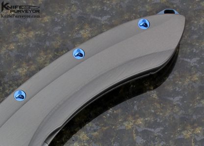 Microtech Custom Knife Whale Shark Titanium and Blued Titanium Screws Frame Lock Flipper - Image 3