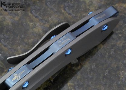 Microtech Custom Knife Whale Shark Titanium and Blued Titanium Screws Frame Lock Flipper - Image 6
