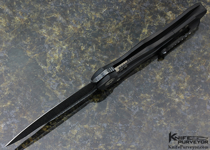 Tony Marfione Custom Knife Anax w/ Coated Titanium and Bronzed Hardware and Blued Ball Bearing Damascus Frame Lock - Image 6