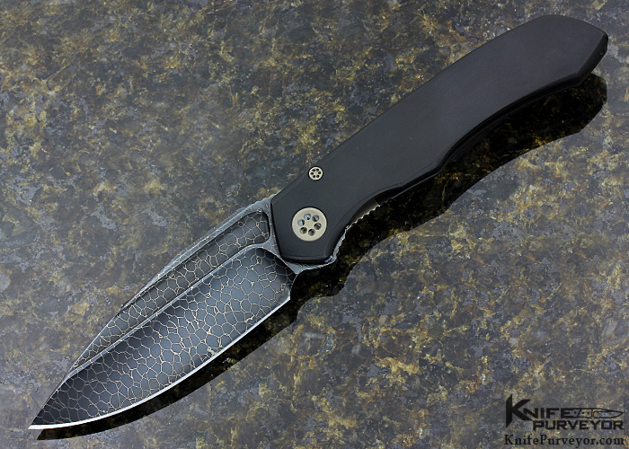 Tony Marfione Custom Knife Anax w/ Coated Titanium and Bronzed Hardware and Blued Ball Bearing Damascus Frame Lock