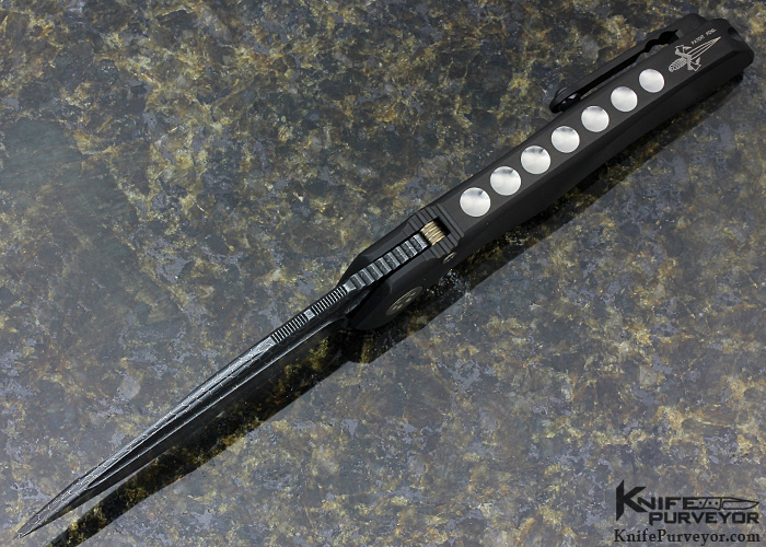 Tony Marfione Custom Knife Anax w/ Coated Titanium and Bronzed Hardware and Blued Ball Bearing Damascus Frame Lock - Image 4