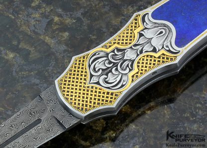 Warren Osborne Custom Knife Engraved by Julie Warensk with Interframe Lapis Lazuli and 24Kt. Gold Lockback - Image 2