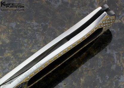 Joe Kious Custom Knife Engraved by Julie Warenski with Exotic Material Inlay and 24 Kt. Gold and 4 CTW Diamonds Front Lock Automatic - Image 7