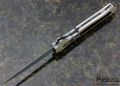 Joe Kious Custom Knife Engraved by Julie Warenski with Exotic Material Inlay and 24 Kt. Gold and 4 CTW Diamonds Front Lock Automatic - Image 5