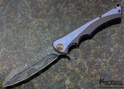 Neil Blackwood Custom Knife "Harpoon" Damascus Blade & Titanium "Henchman" Flipper Framelock
