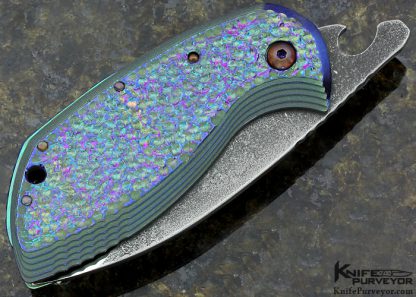 Neil Blackwood Custom Knife Fizzy Pattern Machined and Anodized Titanium Friction Folder - Image 4