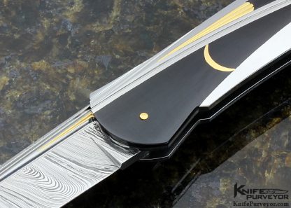 Ken Steigerwalt Custom Knife Damasteel, Pen Shell and 18Kt Gold Lockback - Image 2
