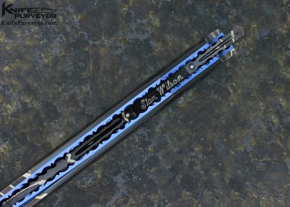 Stan Wilson Custom Knife Blued Robert Eggerling Damascus & Black Lip Tahitian Pearl Shell "Mantis" Linerlock - Image 6
