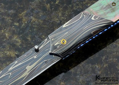 Stan Wilson Custom Knife Blued Robert Eggerling Damascus & Black Lip Tahitian Pearl Shell "Mantis" Linerlock - Image 2