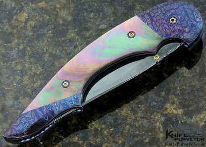 Stan Wilson Custom Knives Blued Damascus & Black Lip Tahitian Pearl Shell "Small Advisor" Linerlock - Image 4