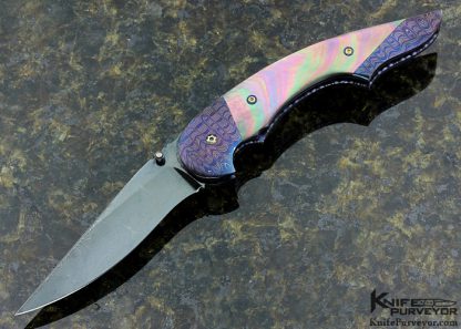 Stan Wilson Custom Knives Blued Damascus & Black Lip Tahitian Pearl Shell "Small Advisor" Linerlock