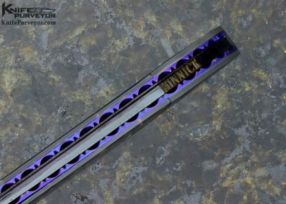Jim Minnick Custom Knife Piqued Black Lip Pearl And Damascus Liner Lock - Image 7