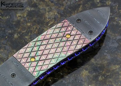 Jim Minnick Custom Knife Piqued Black Lip Pearl And Damascus Liner Lock - Image 3