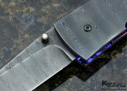 Jim Minnick Custom Knife Piqued Black Lip Pearl And Damascus Liner Lock - Image 2