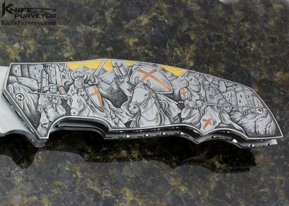 Sergio Consoli Custom Knife "Knights" Flipper Engraved by Elena Bosio - Image 3