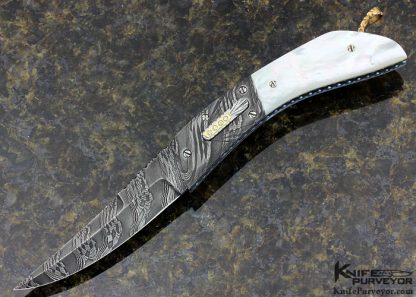 George Dailey Custom Knife Diamond Encrusted Robert Eggerling Mosaic Damascus and Mother of Pearl Shell Auto Linerlock