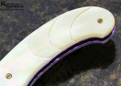 Stephen Olszewski Custom Knife Robert Eggerling Mosaic & Fluted South Sea Gold Lip Pearl Shell Linerlock - Image 3
