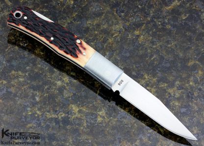 Jess Horn Custom Knife #006 Jigged Bone Baby Clip Lockback - Image 3