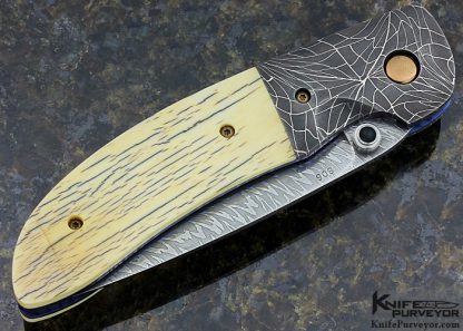 Johnny Stout Custom Knife "Zodiac" Mammoth & Damascus Auto Linerlock - Image 3