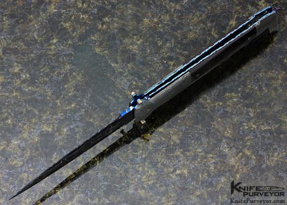 Stephen Olszewski Custom Knife Blued Mosaic Damascus with Gems and Black Lip Tahitian Pearl Linerlock Dagger - Image 6