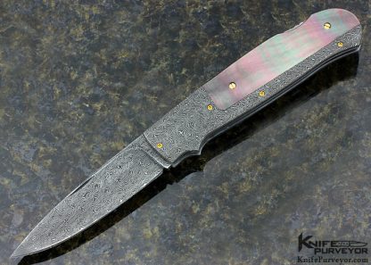 W.D. Pease Custom Knife Jerry Rados "Turkish Twist" Damascus & Black Lip Tahitian Pearl Shell Lockback