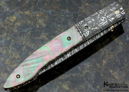 Don Hanson Custom Knife Damascus & Black Lip Pearl Shell Linerlock - Image 3