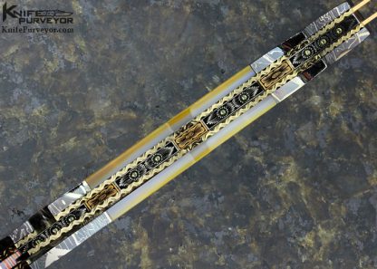 Jerry Corbit Custom Knife Robert Eggerling Mosaic Damascus Piqued Mother of Pearl Linerlock Dagger - Image 6