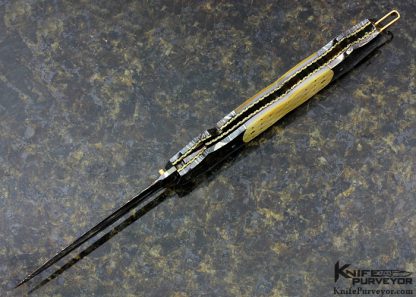 Jerry Corbit Custom Knife Robert Eggerling Mosaic Damascus Piqued Mother of Pearl Linerlock Dagger - Image 5