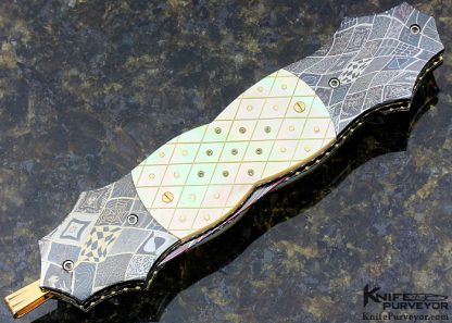 Jerry Corbit Custom Knife Robert Eggerling Mosaic Damascus Piqued Mother of Pearl Linerlock Dagger - Image 3