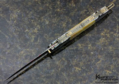 Jerry Corbit Custom Knife Robert Eggerling Mosaic Damascus Piqued Mother of Pearl Linerlock Dagger - Image 4