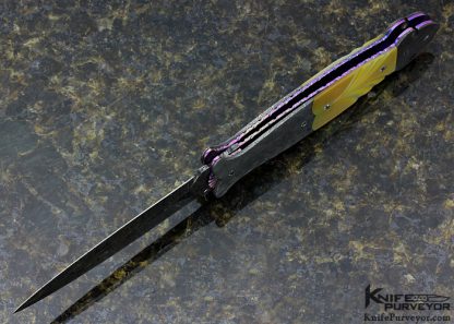Shawn and Sharla Hansen Custom Knife D/A Auto Damascus and Fluted South Sea Gold Lip Pearl Linerlock Dagger - Image 5