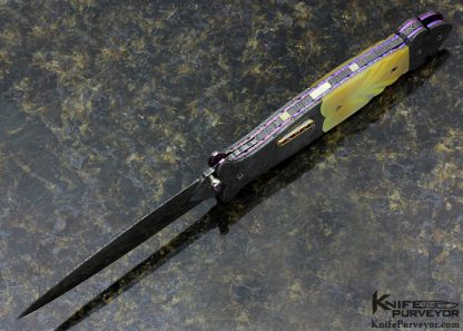 Shawn and Sharla Hansen Custom Knife D/A Auto Damascus and Fluted South Sea Gold Lip Pearl Linerlock Dagger - Image 4