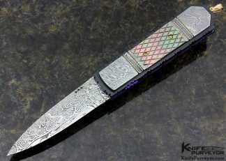 Jim Minnick Custom Knife Damasteel and Piqued Black Lip Pearl Shell Linerlock Dagger