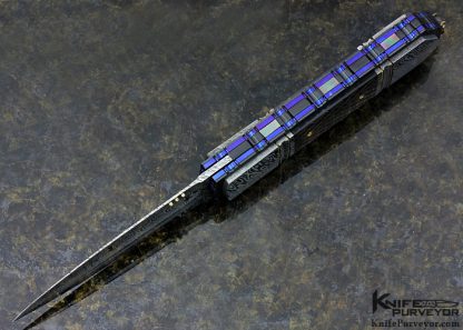 Jim Minnick Custom Knife Damasteel and Piqued Black Lip Pearl Shell Linerlock Dagger - Image 4