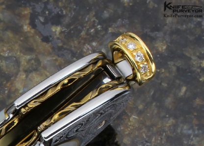 Salvatore Puddu Custom Knife "Duca" Engraved by Gianni Abraini Mother of Pearl Shell with Diamonds and Gold Inlays Lockback - Image 8
