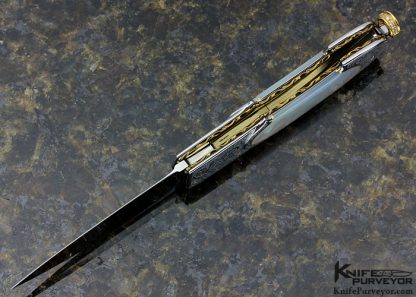 Salvatore Puddu Custom Knife "Duca" Engraved by Gianni Abraini Mother of Pearl Shell with Diamonds and Gold Inlays Lockback - Image 7