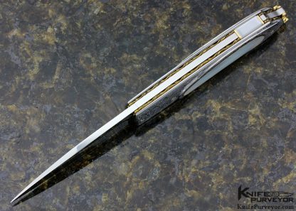 Salvatore Puddu Custom Knife "Duca" Engraved by Gianni Abraini Mother of Pearl Shell with Diamonds and Gold Inlays Lockback - Image 6