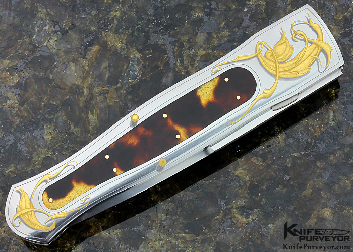 C.Gray Taylor Custom Knife Engraved by Mitch Moschetti Exotic Material Linerlock - Image 3