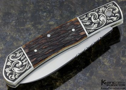 Shigeru Tozaki Custom Knife Sole Authorship Engraved Sterling Silver & Remington Jigged Bone Slip Joint - Image 3