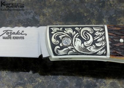 Shigeru Tozaki Custom Knife Sole Authorship Engraved Sterling Silver & Remington Jigged Bone Slip Joint - Image 2