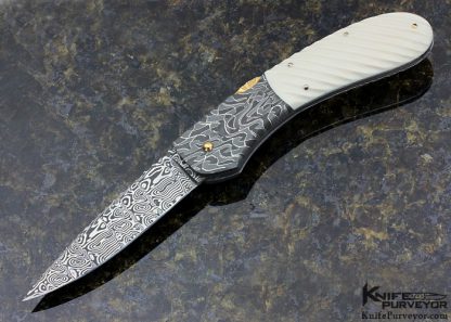 Joe Kious Custom Knife Auto with Gold Pins and Damascus Front Lock