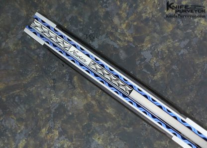 Larry Newton Custom Knife Stippled & Fluted Black Lip Tahitian Pearl and Damascus Auto Dagger - Image 7
