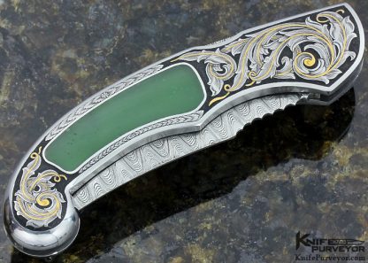 Joe Kious Custom Knife Jade Inlaid Persian Automatic Engraved by Joe Mason - Image 3