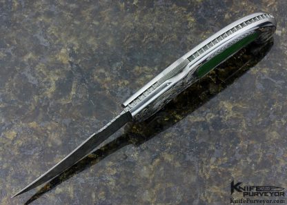 Joe Kious Custom Knife Jade Inlaid Persian Automatic Engraved by Joe Mason - Image 4