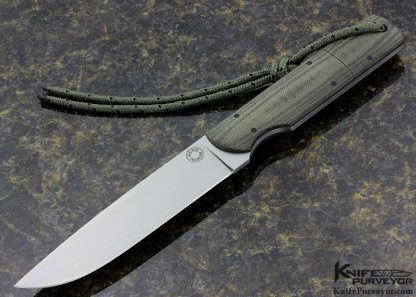 Gene Ingram Custom Knife Camp Knife with Green Canvas Micarta & Black Micarta Pins