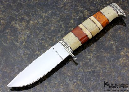 D'Alton Holder Custom Knife Engraved "My Knife" 'Farmington NM' mark with Mammoth, Red & German Amber, and Oosic Drop Point Hunter