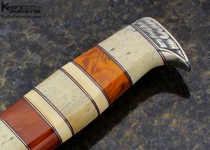 D'Alton Holder Custom Knife Engraved "My Knife" 'Farmington NM' mark with Mammoth, Red & German Amber, and Oosic Drop Point Hunter - Image 2